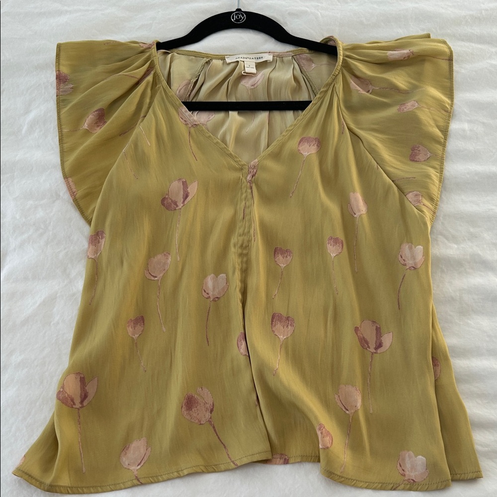Chic Grade & Gather Floral Women's Blouse In Mustard